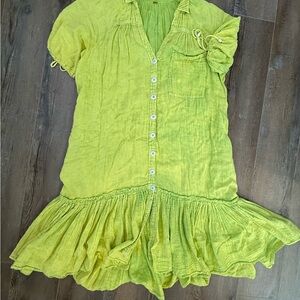 Free People Chartreuse Button-Front Maxi Dress